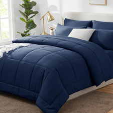 Queen Comforter Set Navy Blue, 7 Pieces Bed in a Bag, Navy Comforter Queen Size,