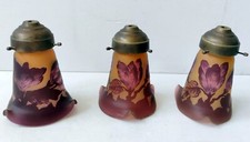 SERIE DE 3 TULIPE PATE DE VERRE GRAVE A L'ACIDE SIGNE GALLE TIP 1980