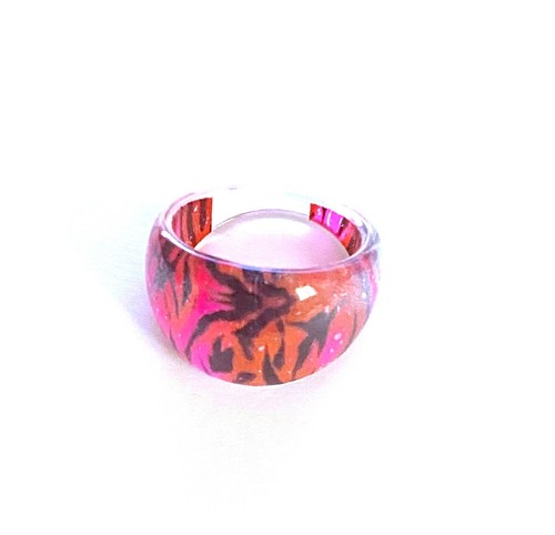 Bague resine fushia zebre - resine,