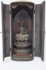 Bouddha en bois dans coffret ancien original période Edo de Kyoto Japon 0727C8