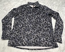 Kerrits Equestrian Long Sleeve Riding Shirt Women XL Quarter Zip Blue Horse Shoe