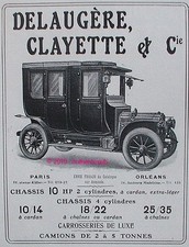 1910 DELAUGERE CLAYETTE & CIE ORLEANS TRUCKS AUTOMOBILE ADVERTISEMENT ADVERT CAR