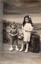 BJ478 Vintage Photo Card RPPC Kids Fashion Fashion Fishing Net Basket Studios