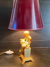 Pied de lampe Cherubin ange enfant en métal doré style bronze