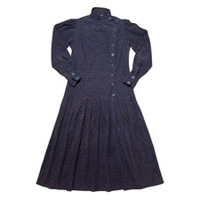 Vintage Laura Ashley Blue Corduroy Prairie Drop Waist Long Sleeve Midi Dress