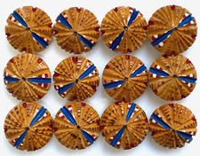 Genuine Wood 22-23mm - Set of 12 Vintage Blue White Red Decor Buttons