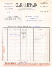 1937 FOURNITURES POUR AUTOMOBILES MATERIEL POUR GARAGE C JULLIEN A DIJON -