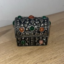 Ancienne Petite Boîte En Métal Colorée Décor Oriental Boîte à Trésor Bijoux