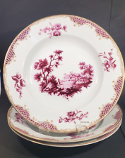 Cerabel Porcelain De Badour Porcelain Soup Bowls Deep Red Pink Landscape Belgium