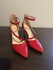 Jessica Simpson Red Strappy Pumps with Gold Back Zipper sz 8.5