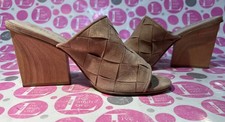 Anthropologie BETTYE MULLER Woven Beige Suede Mules Wood Heels SZ 10M