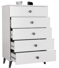 Commode blanche BDW avec 5 tiroirs pour chambre à coucher, salon - 60 x 89...
