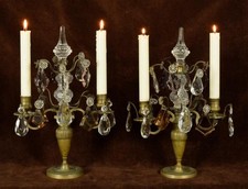 Beautiful Pair Antique French Two Arm Candle Girandoles Candelabra With Crystals