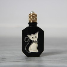 5.9 cm, empty perfume miniature, glass bottle decorated with a sitting cat