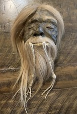 Vintage Tsantsa Shrunken Head Replica 1950-70s Goat Hide Real Hair Hand Stitched