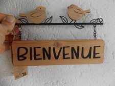Plaque de porte Bienvenue , décor oiseaux, bois et métal, neuve