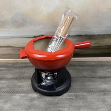 Williams Sonoma Le Creuset Enamelled Cast Iron Fondue Set Cerise Red Scuffs Read
