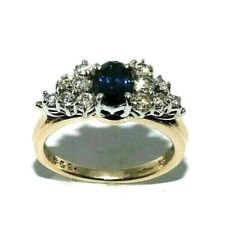 Femmes 9ct Bague or Jaune Avec Saphir + Diamants, Taille UK O 1/2