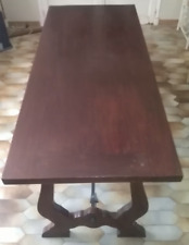 ancienne Table à la "Catalane" pieds lyre, entretoises en ferronnerie