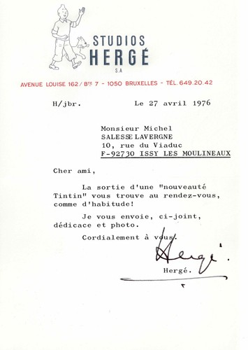 Hergé lettre signée - -,