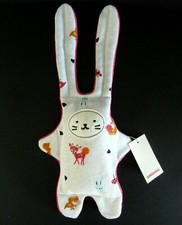 O12.* DOUDOU PLAT CATIMINI LAPIN ROSE FUSHIA BLANC BICHE LONGUE OREILLE - NEUF