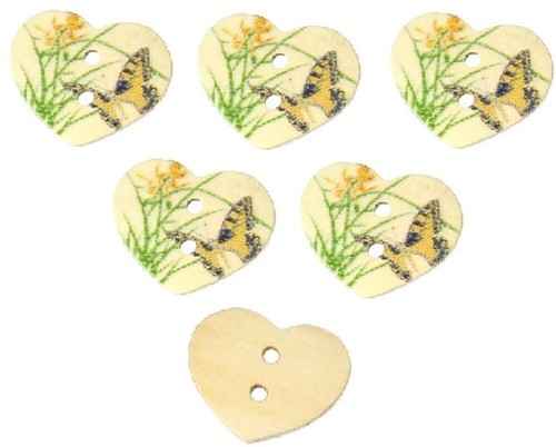 Lot boutons bois - boutons, coeur