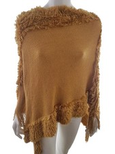 VINTAGE Pull poncho pour Femmes Fausse fourrure Brun Sans manches Encolure