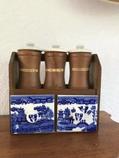 19⚜️Old spice holder spice pot wooden and earthenware clove, nutmeg, thyme