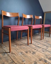 Trio de chaises vintage en teck, meubles sièges anciens