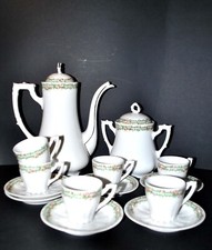 LIMOGES PORCELAIN BSB 6 Cups Venetian Flowers Pink Green Coffee Service