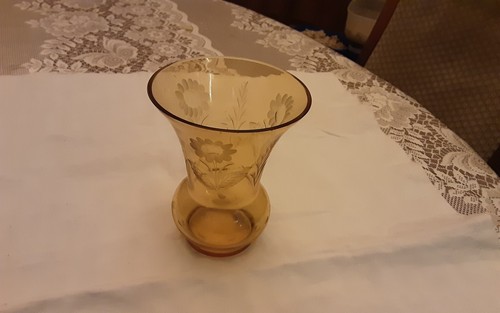 Vase verre jaune fleurs - vase,
