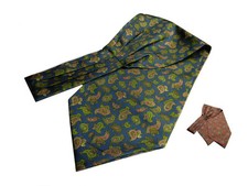 Foulard Homme De Soie Bleu Ascot Paisley en Cashe-Col Bordeaux Cyclamen Italy