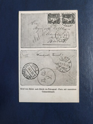1915 lettre zurich via - zurich,