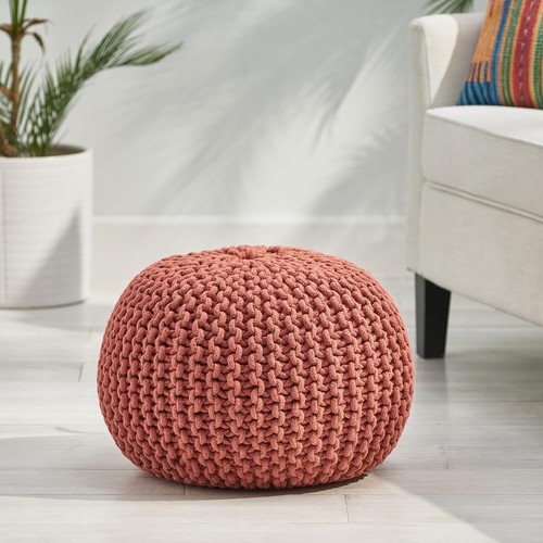 Modern cotton pouf - cotton, coral,