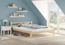 Lit double matrimonial en bois 140x200 en épicéa massif laqué avec accessoires 