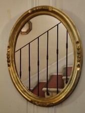 Antique Art Nouveau Oval Frame Mirror Rose Decor Gold Wood 