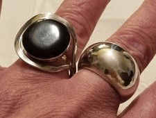 Lot De Deux Anciennes Bagues En Argent Massif  Et Onyx - Grande Taille 59 - 