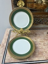 4 Vintage Rare Signed Martial M. Raynaud Limoges Green Gold Dinner Plates