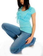 Sexy Miss Mesdames Girly Boléro Look Long Haut à Carreaux Style XS 32/34 Bleu