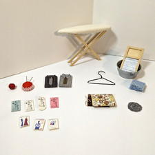 Dollhouse Laundry Sewing Lot Accessories, Mini, Miniature, Ironing Wash, Vintage
