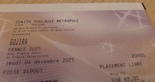 place ticket billet de concert gojira Toulouse 4 décembre zénith facture 