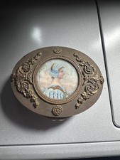 Stunning Antique Napoleon III Bronze Brass Jewelry Box and Painted Miniature.