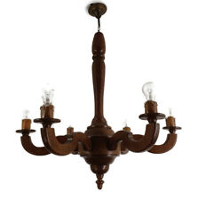 Chandelier Light Carved Wood attributed De Coene Belgium Design 6 arm 6 lights v
