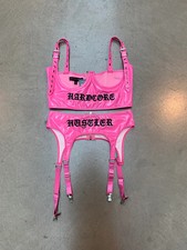 Dolls Kill x Hustler Pink Vinyl Bralette and Garter Belt Set - Women's M