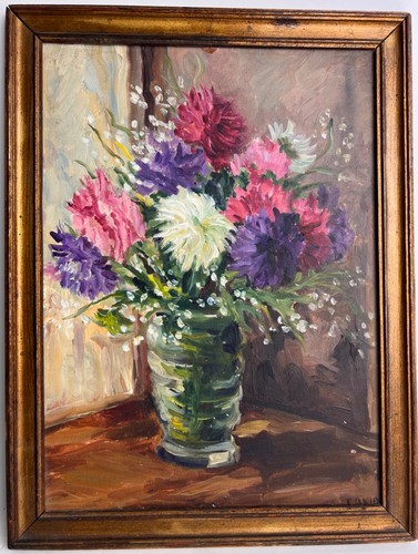 Huile sur carton bouquet - huile, de