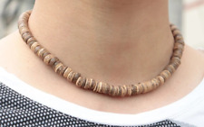 Collier Homme  47cm de perles en Bois avec Fermoir