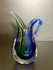 vase pate de verre verre bleu et vert  MURANO ?  verrerie vintage design