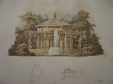 Lithographie Gartenhaus in