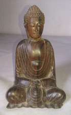 OLD WOODEN LOTUS SEATED BUDDHA SCULPTURE FIGURINE STATUETTE