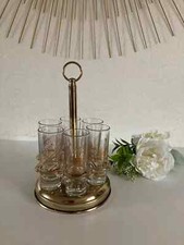 18 ⚜️ Antique Gold Metal Stand Liqueur Glasses Service Set of 6 Vintage Glasses